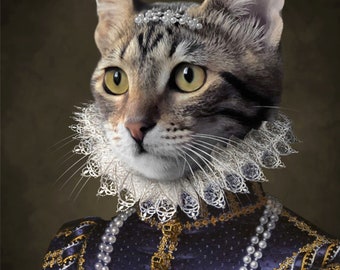Pet Portrait Custom,Pet Portrait, Custom Cat Art From Photo,Animal Art Present,Pet Portrait Royal,Cat Art Present,Printable Cat Portrait