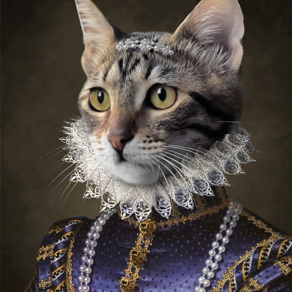 Pet Portrait Custom,Pet Portrait, Custom Cat Art From Photo,Animal Art Present,Pet Portrait Royal,Cat Art Present,Printable Cat Portrait