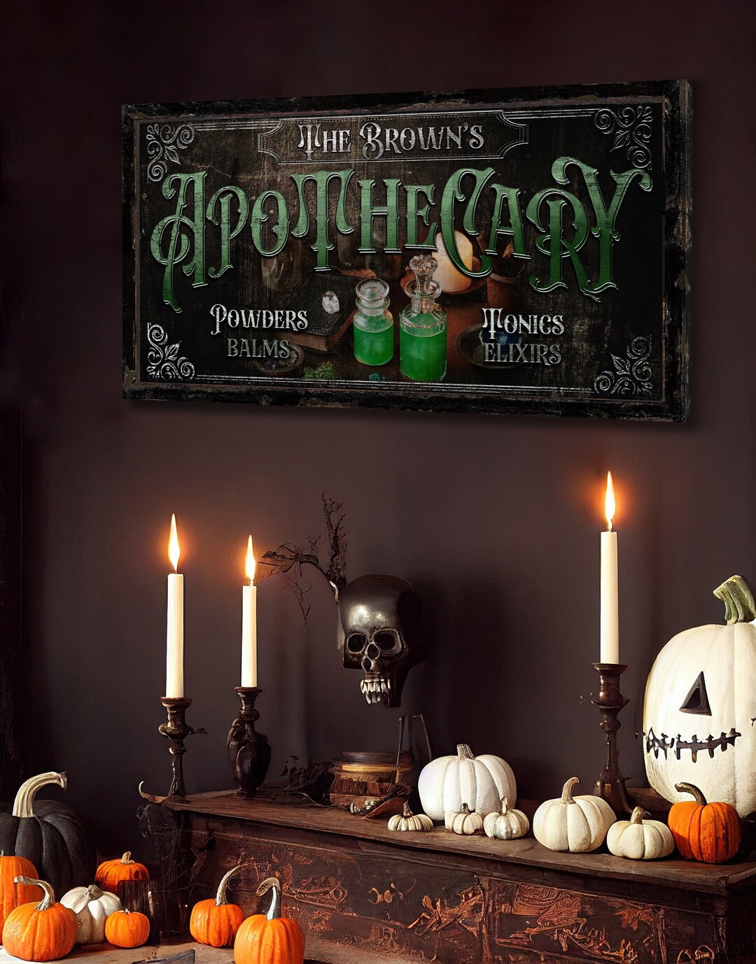 Personalized Apothecary Halloween Sign, Scary Gothic Medieval Decor