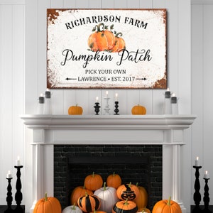 Personalized Pumpkin Patch Sign, Custom Pumpkin Farm Rustic Fall Decor, Autumn Canvas Print, Harvest Thanksgiving, Family Name, EST Date image 7