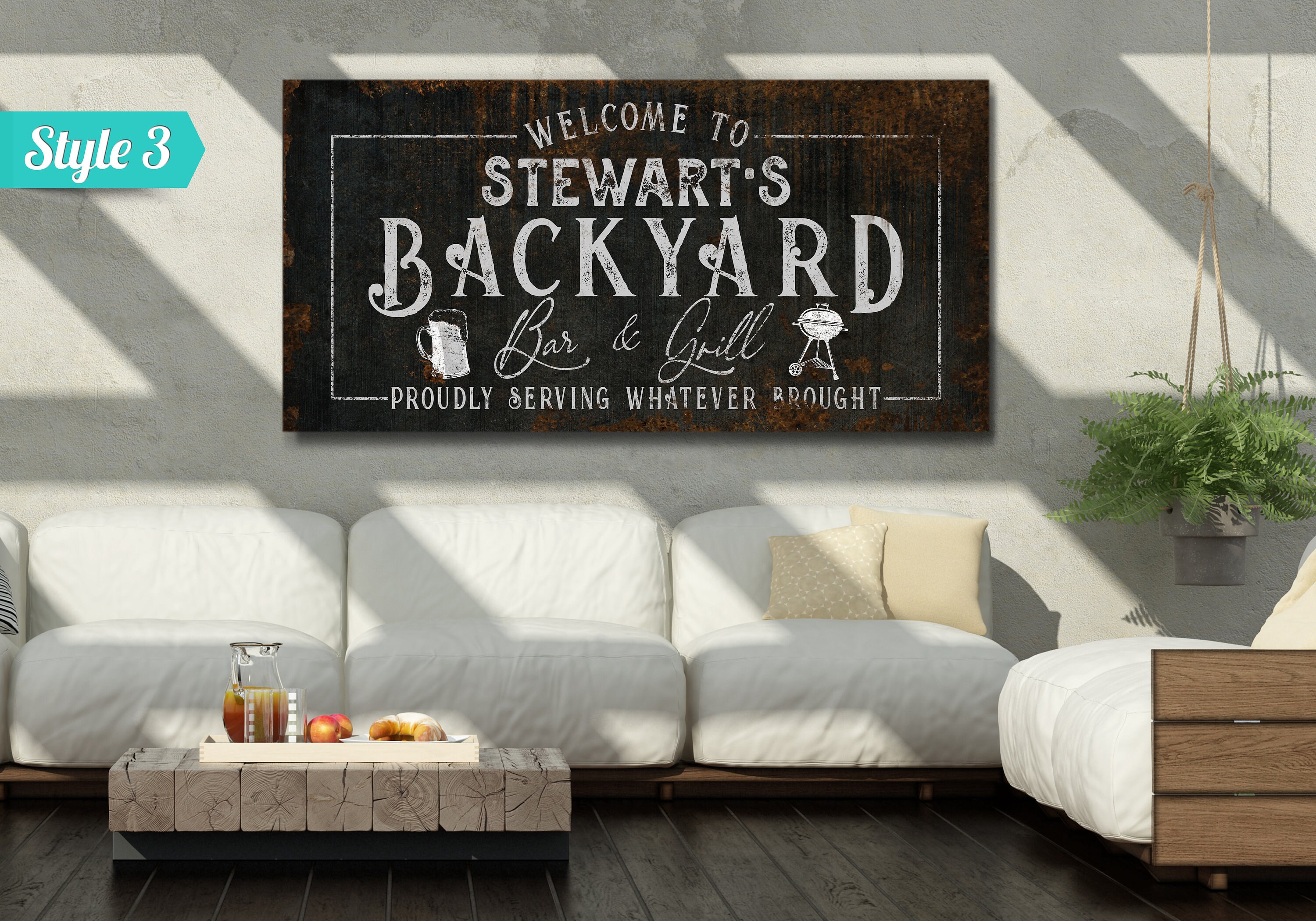 Bar Sign Backyard Bar & Grill Large Canvas Wall Art | Etsy