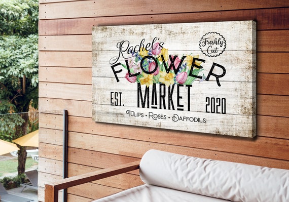 Fresh Flower Market Sign Vintage Farmhouse Wall Decor Modern
