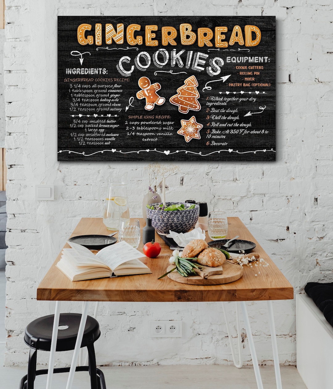 Gingerbread Cookies Sign, Bakery Canvas Wall Art, Vintage Christmas ...