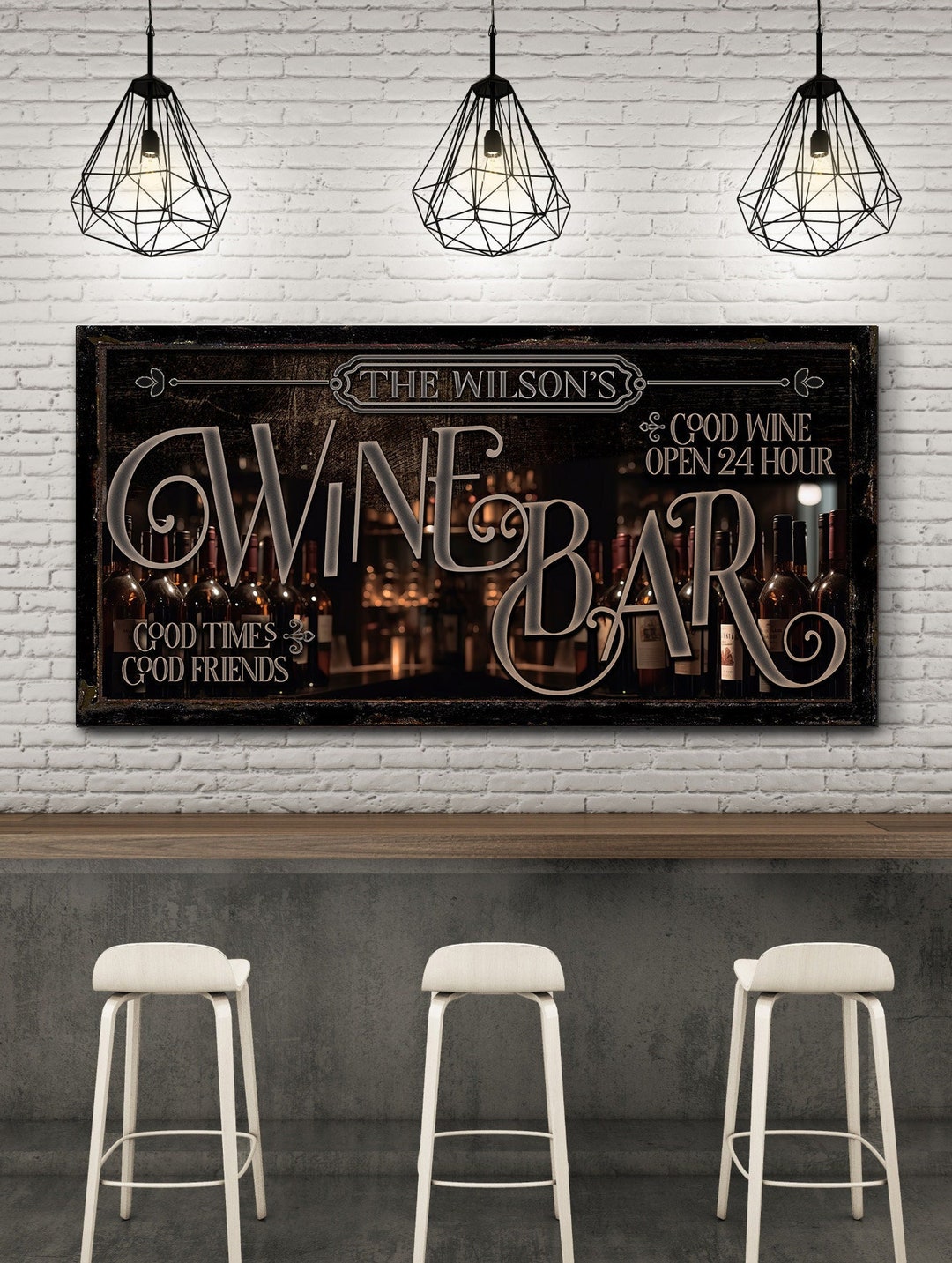 Personalized Wine Bar Canvas Sign, Taste Room Sign, Rustic Bar Wall Art