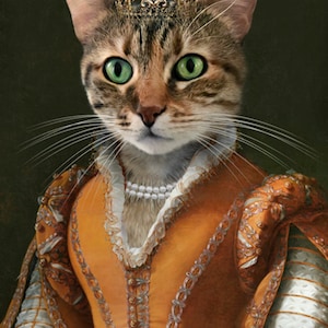 Custom Pet Portraits,Pet Portraits,Custom Cat Art From Photo,Renaissance Cat Portrait,Regal Animal Portraits,Pet Pictures On Canvas