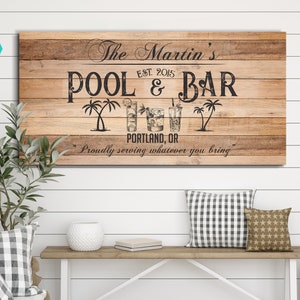 Custom POOL & BAR Sign Personalized Huge Canvas Custom Outdoor Wall