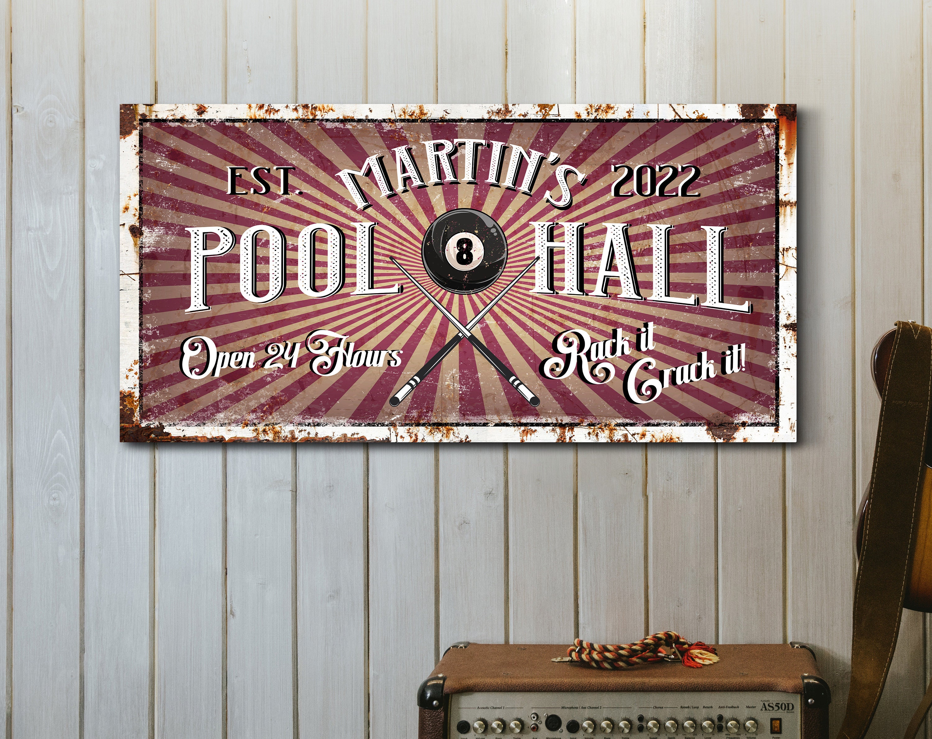 Custom Pool Hall Sign, Billiard Lounge Sign, Rock It Crack It Sign ...