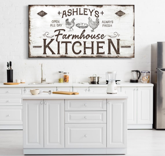 Benutzerdefinierte Bauernhaus Küche Schild, Geschenk für Mama, Retro Küche Wandkunst, Familie Bauernhaus Namen Schild, Vintage Küchen Wanddekoration, Mamas Küche