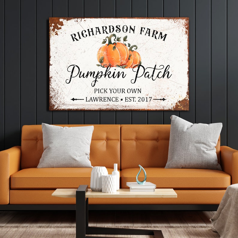 Personalized Pumpkin Patch Sign, Custom Pumpkin Farm Rustic Fall Decor, Autumn Canvas Print, Harvest Thanksgiving, Family Name, EST Date image 6
