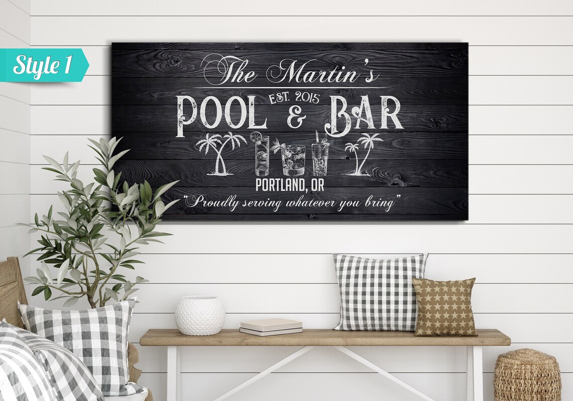 Backyard Pool & Bar Sign Personalized Huge Canvas Bar Sign | Etsy