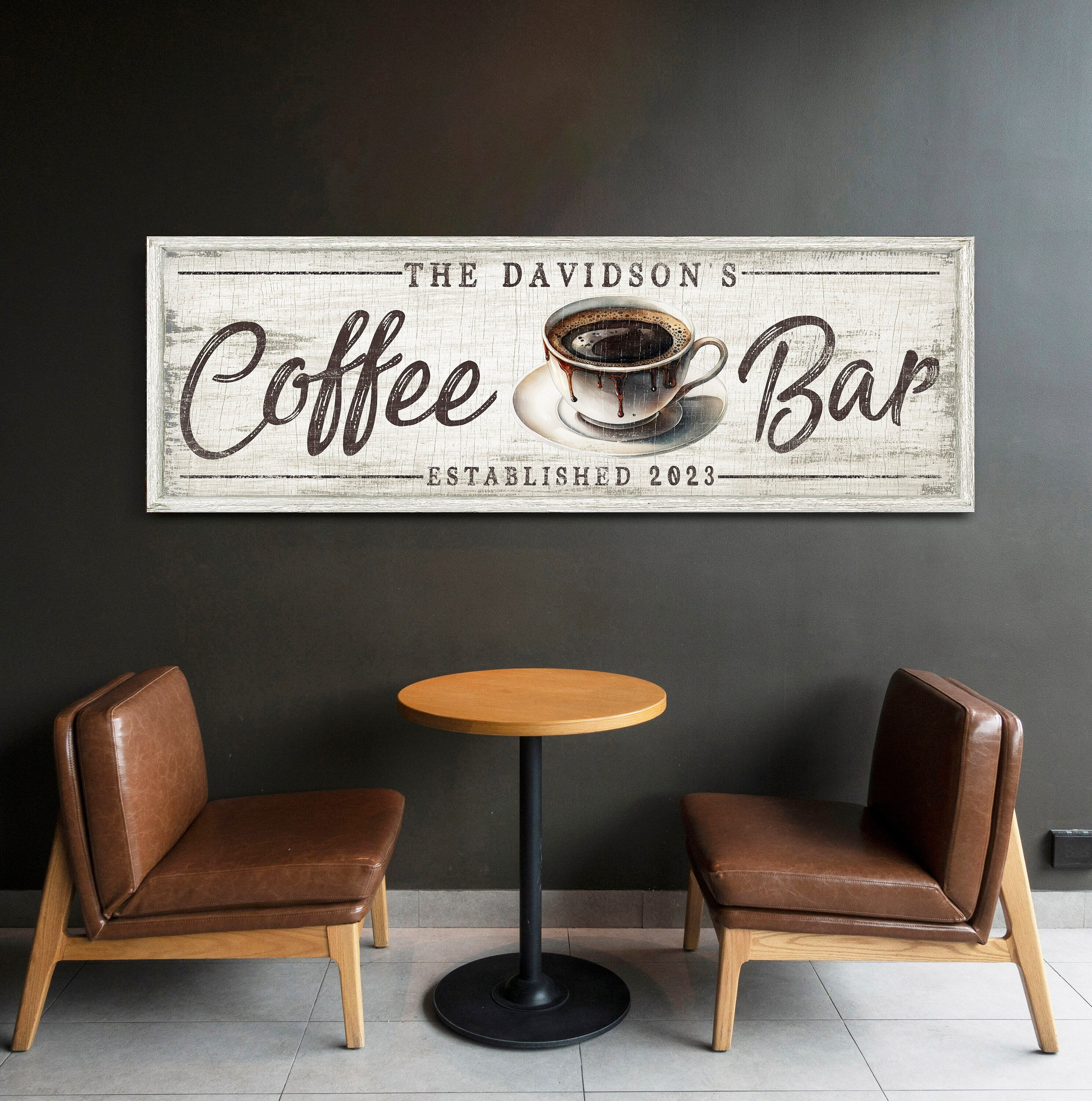 Personalisierte Coffee Bar Schild, Familienname Coffee Co Schild, Bauernhaus Küche Leinwand Wandkunst, Geschenk für Kaffeeliebhaber, Vintage Coffee Shop Schild