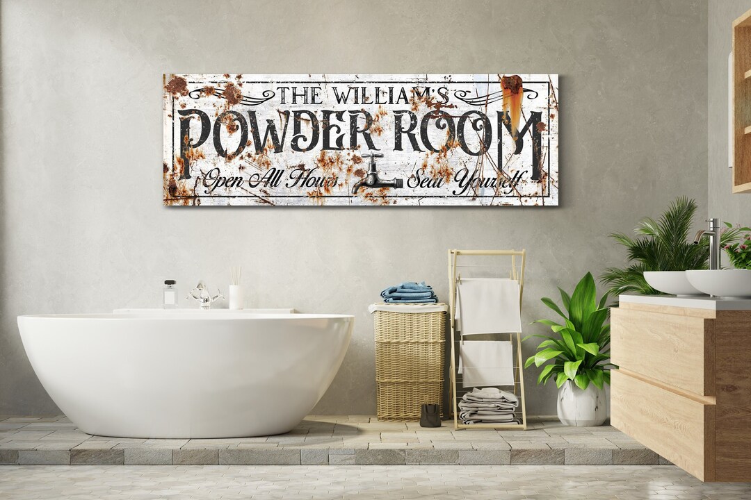Personalized Powder Room Sign, Bathroom Signs, Over Bath Tub Decor ...