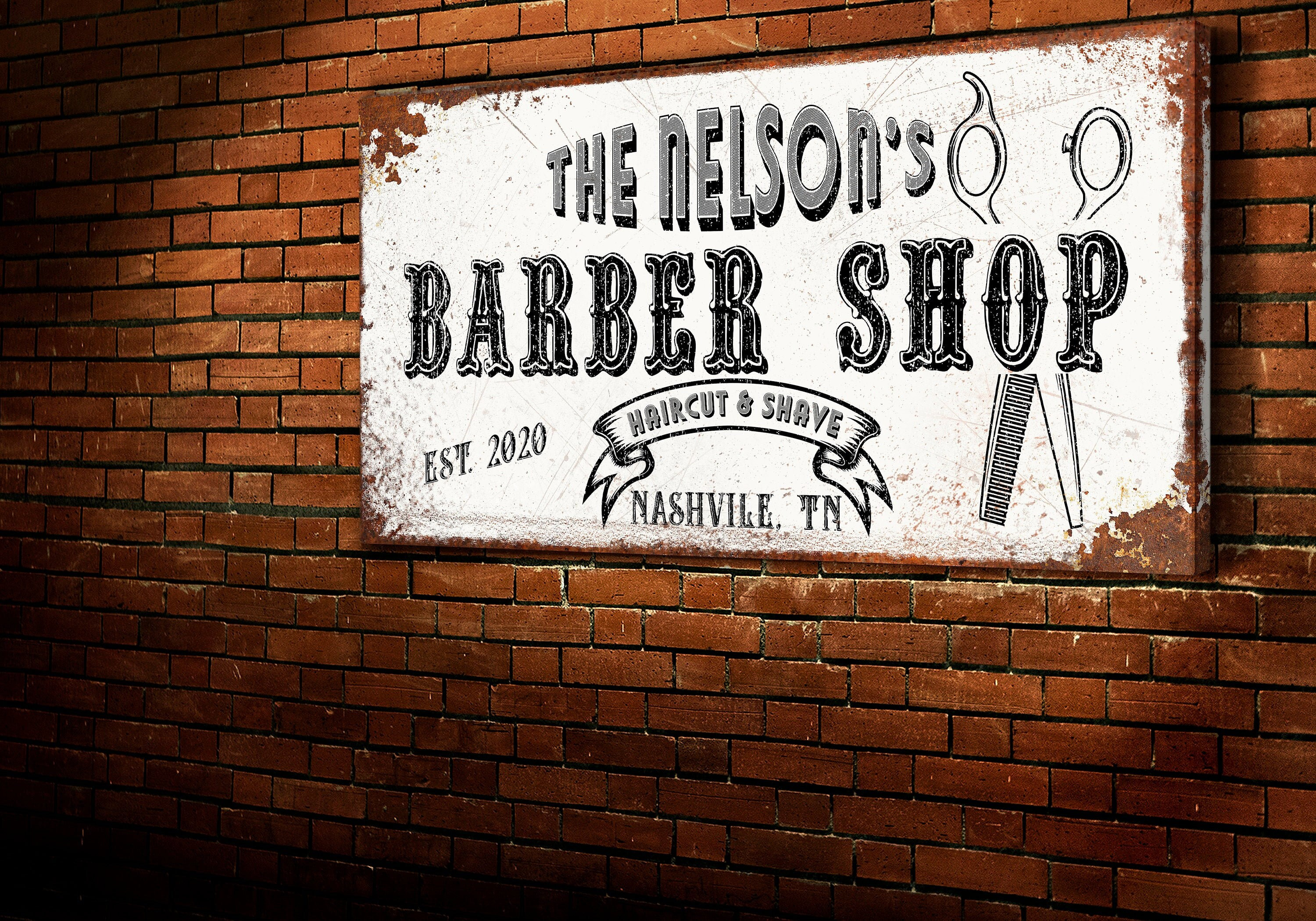 Custom Barber Shop Sign | Personalized Huge Canvas | Hair Salon Sign | Outdoor Large Wall Art | Man Cave Sign | Last Name Sign | Farmhouse