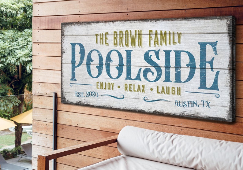 Benutzerdefinierte Familienname Zeichen Personalisierte riesige Leinwand Am Pool Zeichen Pool und Bar Schild Genießen, Entspannen, Lachen Zeichen Nachname-ZeichenBar Decor Bild 4