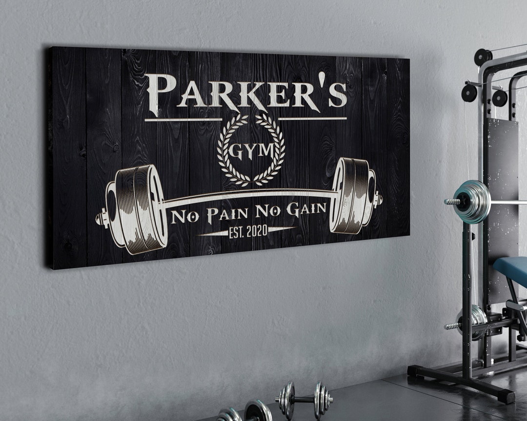 Home Gym Sign | No Pain No Gain Sign | Custom Last Name Wall Art ...