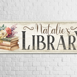 Customized Library Sign, Vintage Library Decoration, Reading Corner ...