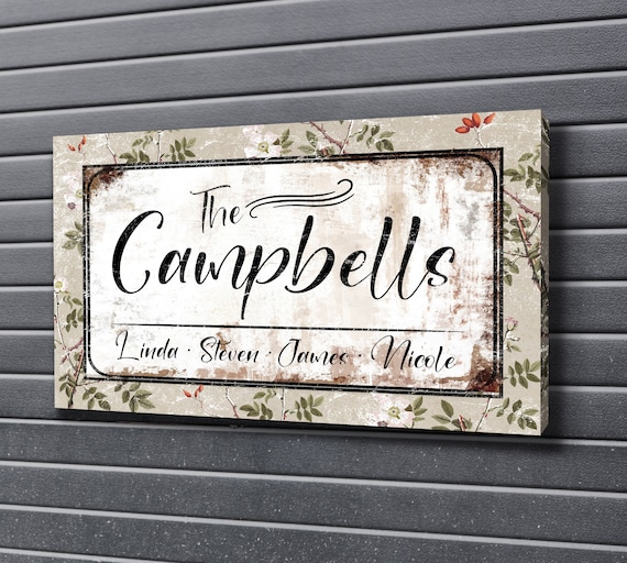 Custom Family Name Sign, Last Name Sign, Family Dining Room Decor, Rustic Home Art, Vintage Family Sign, Farmhouse Wall Art, Canvas Print