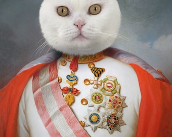 Custom Pet Portraits,Pet Portraits,General Cat Portrait,Custom Cat Art From Photo,Regal Cat Portrait,Pet Portrait Royal,Uniform Pet Portrait