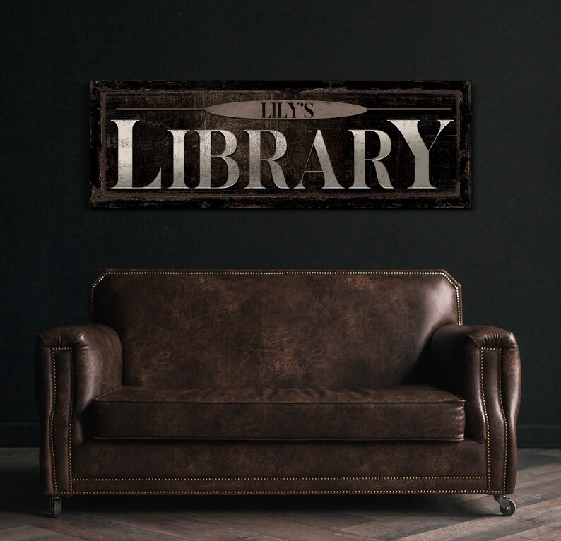 Library Reception Desk Signs Personalized Library Sign, Vintage Library Decoration, Reading Corner ...