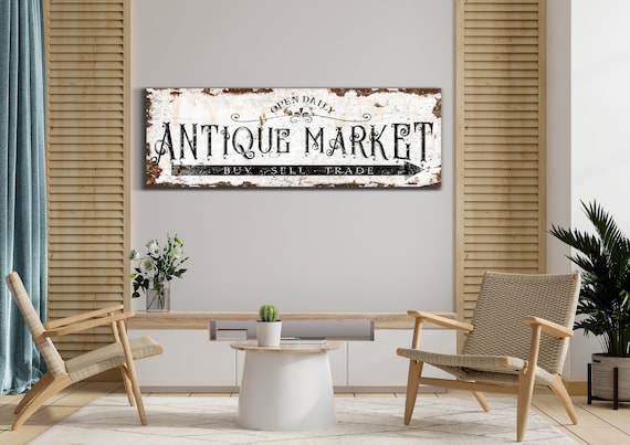 Antique Market Sign, Family Market Sign, Trade Market Sign, Farmhouse Market Sign, Market Decor, Antique Items Store Sign, Canvas Print Art