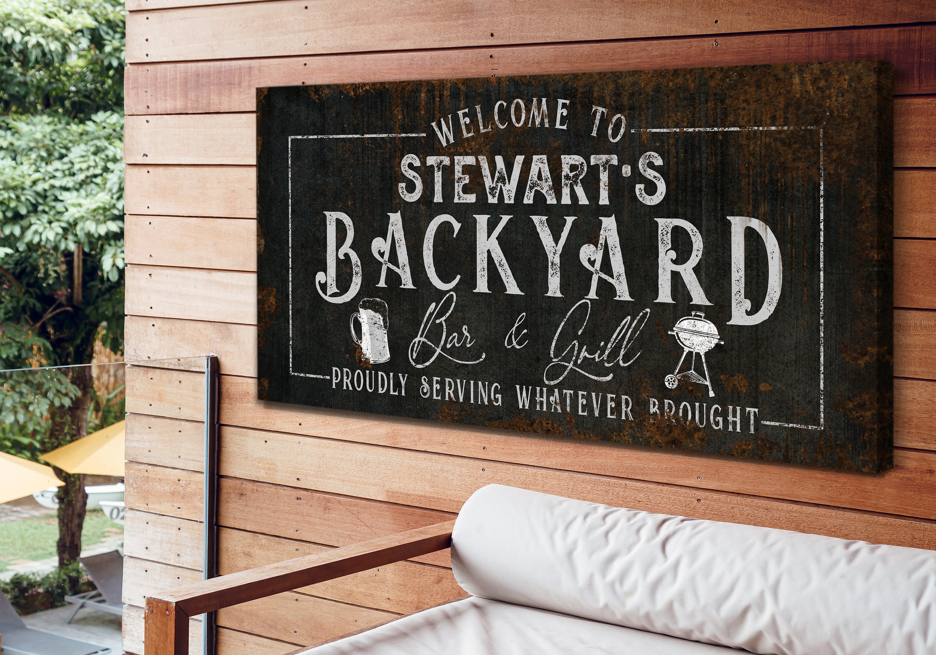 Bar Sign Backyard Bar & Grill Large Canvas Wall Art | Etsy