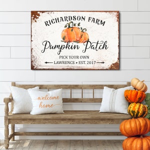 Personalized Pumpkin Patch Sign, Custom Pumpkin Farm Rustic Fall Decor, Autumn Canvas Print, Harvest Thanksgiving, Family Name, EST Date Style 2