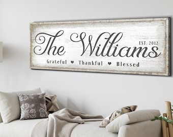 Personalized Family Name Sign | Customized Last Name Sign | Large Canvas Wall Art | Est. Date Home Decor | Vintage Living Dinning Room Decor