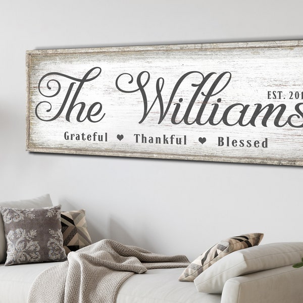 Personalized Family Name Sign | Customized Last Name Sign | Large Canvas Wall Art | Est. Date Home Decor | Vintage Living Dinning Room Decor