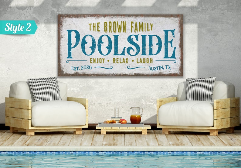 Benutzerdefinierte Familienname Zeichen Personalisierte riesige Leinwand Am Pool Zeichen Pool und Bar Schild Genießen, Entspannen, Lachen Zeichen Nachname-ZeichenBar Decor Bild 6