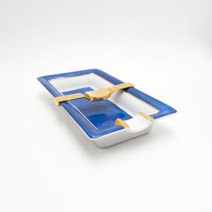 Vintage Ashtray S.T Dupont France - Limoges Porcelain - Blue with Gold Trim