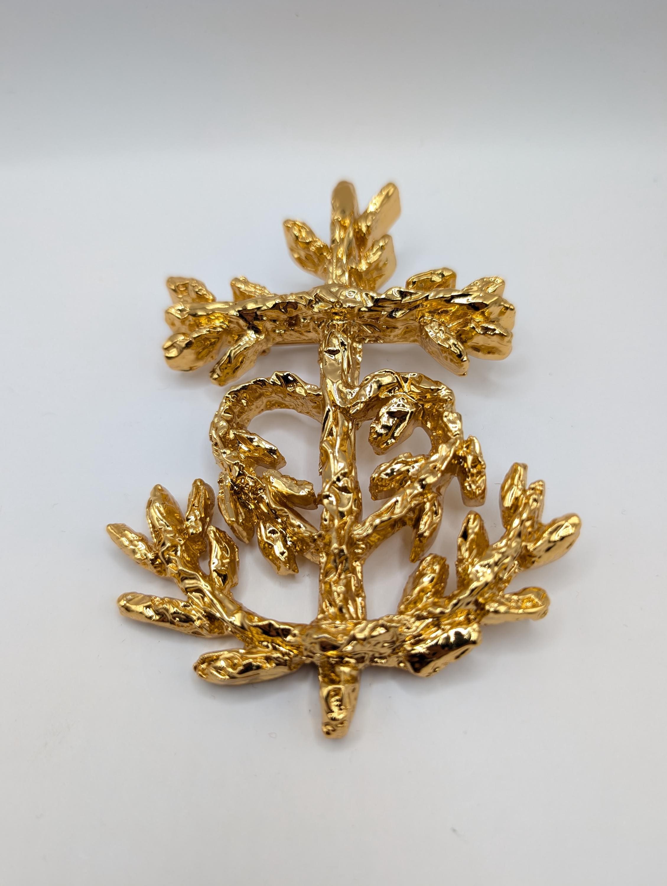 Broche Vintage Dorée Et Chrome Années 70/80 - Porte-bonheur Rétro Et Unique