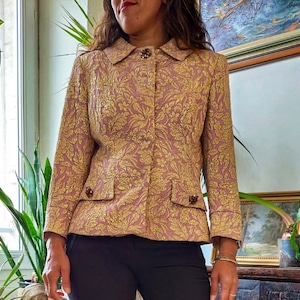 Rosa und goldene Blazerjacke aus Vintage-Jacquardstoffen Jahr 1999 2000, italienische Herstellung von Couture-Qualität