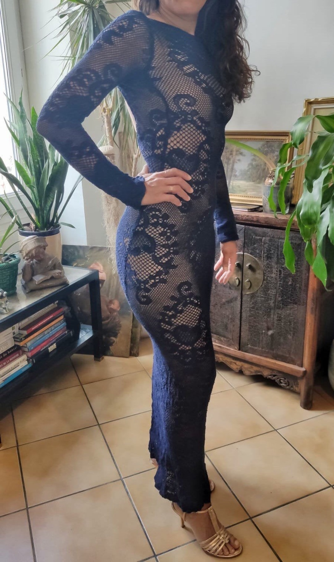 Sublime Tightfitting Long Dress in Transparent Lace With Etsy