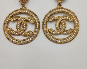 Chanel vintage massive dangling earrings with rhinestones