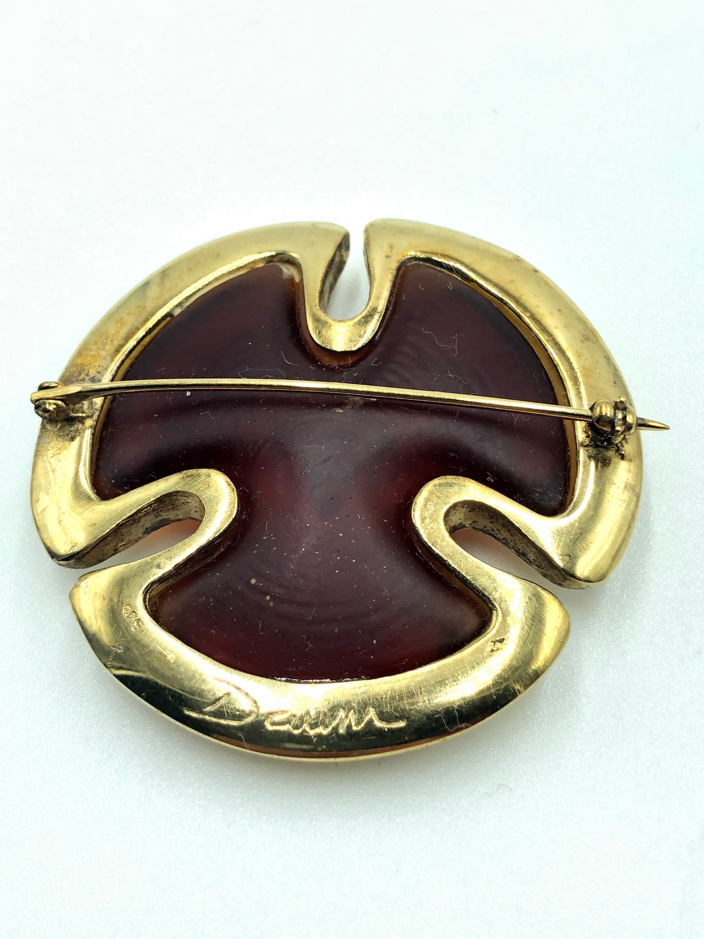 Broche Daum En Pâte De Verre Rose Et Argent 925 - Bijou Vintage Luxe Pour Femme
