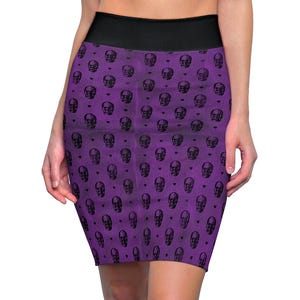 Edgy Skull Pattern Women's Pencil Skirt, Gothic Skirt, Halloween Outfit, Trendy Office Wear, Alternative Fashion