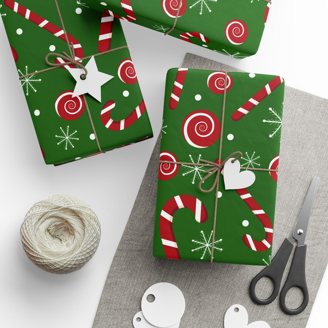 Candy Cane Swirls Wrapping Paper Christmas Holiday Green Red Pattern