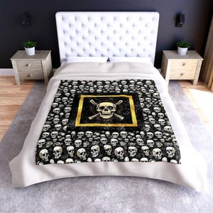 Gothic Skull Crushed Velvet Blanket - Cozy Home Decor, Halloween Throw, Unique Gift, Spooky Room Accent, Soft Blanket