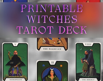 Tarot of The Witch card Deck Printable Oracle | 78 Cards + Back | Instant Download Ready For Print At Home