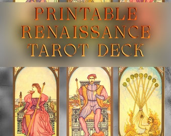 Renaissance Tarot card Deck Printable Oracle | 78 Cards + Back | Instant Download Ready For Print At Home
