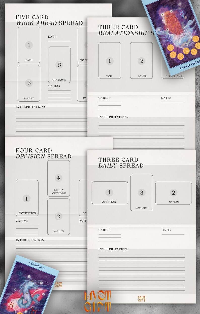 Celestial Tarot Card Deck Printable Bundle Spread List Journal Meanings List Cheat Sheet Etsy