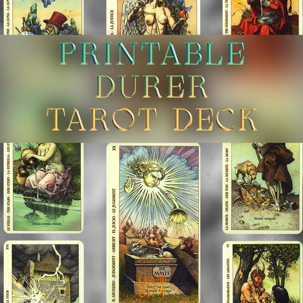 Durer Tarot card Deck Printable Oracle | 78 Cards + Back | Instant Download Ready For Print At Home