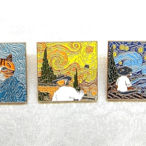 Insignia de la noche estrellada de Van Gogh, broche de pintura al óleo abstracta, broche de arte impresionista, pin de la noche estrellada, broche de Van Gogh, botón de artista