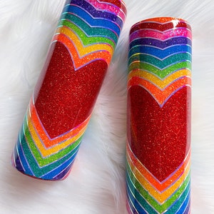 Rainbow Heart Glitter Tumbler Pride Glitter Cup