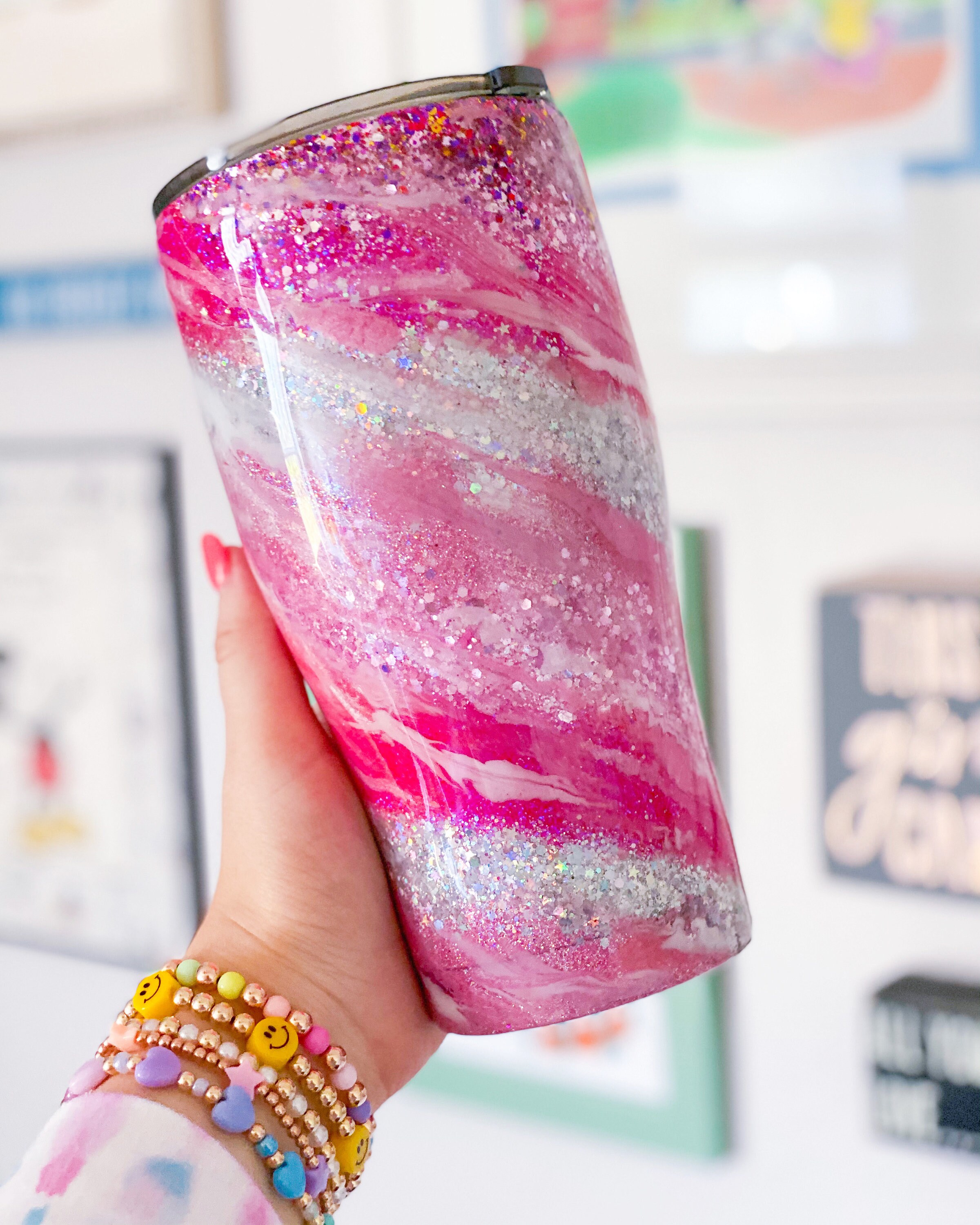 Pink Milky Way Glitter Tumbler 