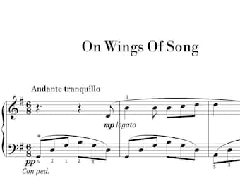 Mendelssohn - On Wings of Song (Easy Piano) sheet music ,Classical music, Music score, digital music score, pop piano songs