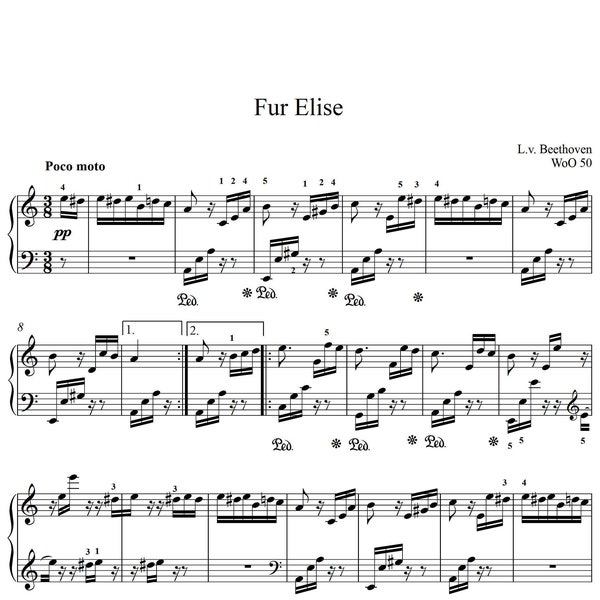 Fur Elise - piano sheet music ,Classical music,Music score,digital music score,pop piano songs