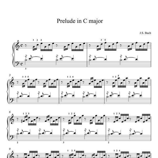 Bach - Prelude in C major, BWV 846 (Piano solo) sheet music,Classical music,Music score,digital music score,pop piano songs