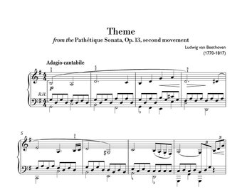Beethoven - Pathetique Sonata Theme (Easy Piano) sheet music ,Classical music, Music score, digital music score, pop piano songs