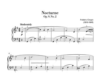 Chopin - Nocturne Op.9 No.2  (Easy Piano) sheet music ,Classical music, Music score, digital music score, pop piano songs